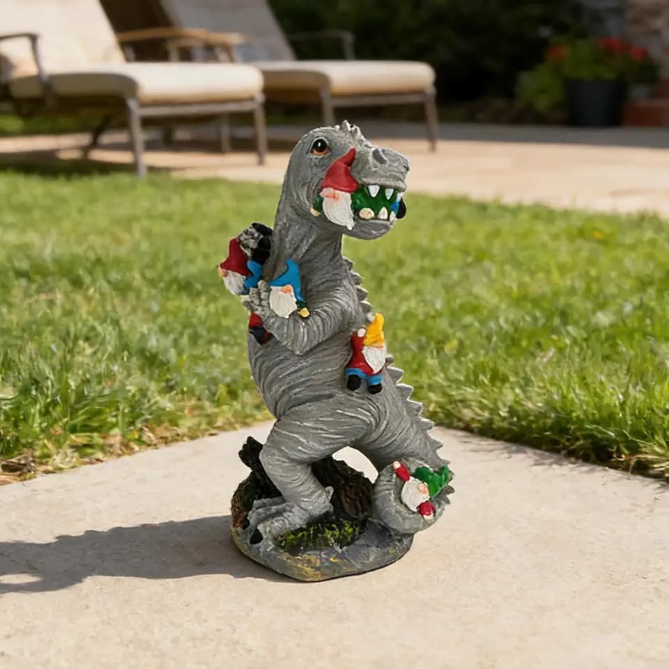 14 Inch Dinosaur Gnome Garden Statue Outdoor Yard Decorations