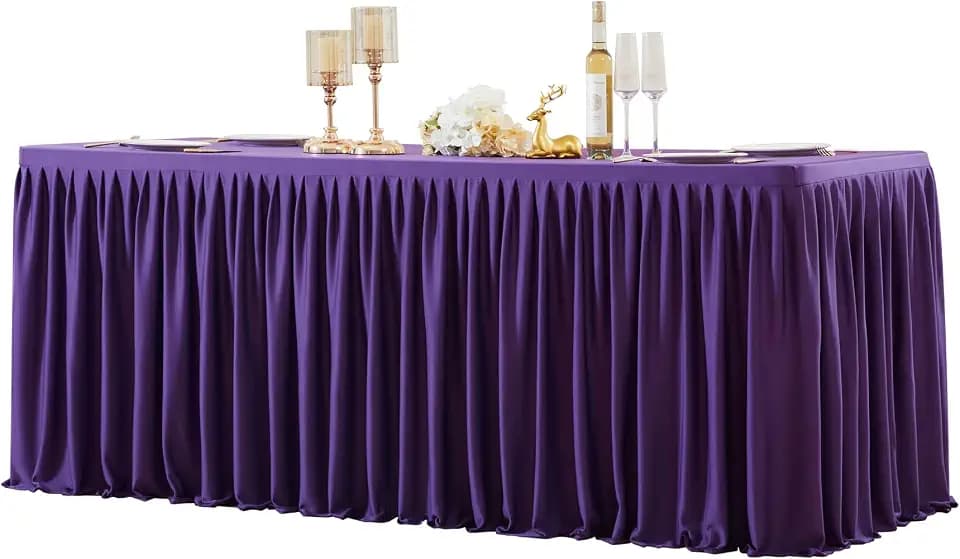 1 Pack Purple Rectangle Table Clothes for 6 Foot Tables, Polyester Wrinkle Free Fitted Tablecloths 6ft Stretch Table Cover with Skirt for Wedding, Birthday, Parties, Trade Show, Craft Show