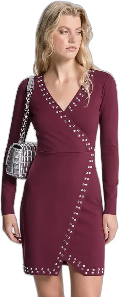 Michael Kors Women's Astor Stud Long Sleeve Wrap Mini Dress
