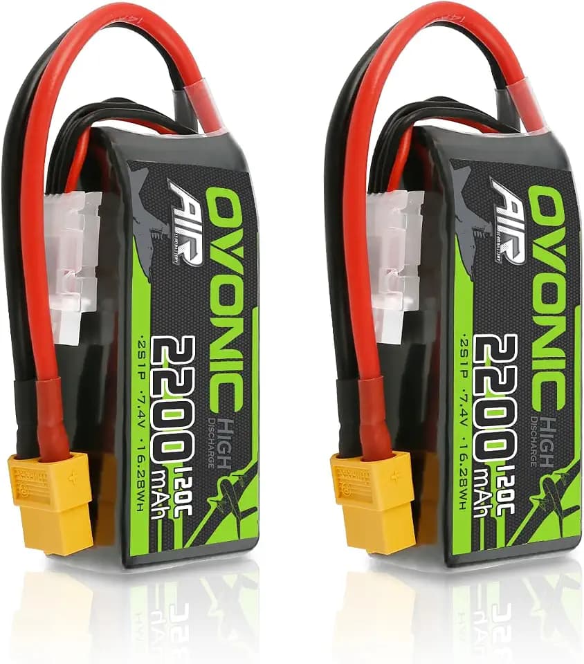 OVONIC 2s Lipo Akku 7,4V 120C 2200mAh Akku Shorty Pack mit XT60 Stecker für Flugzeughelikopter Speziell für 1:14 RC Car RC Flugzeug (2 Packs)
