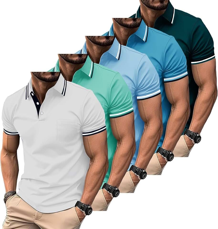 ZITY 5er Pack Poloshirt Herren Kurzarm Atmungsaktiv Poloshirt Set Leichtes Golf Polohemd 5 Pack T Shirt für Arbeit Business