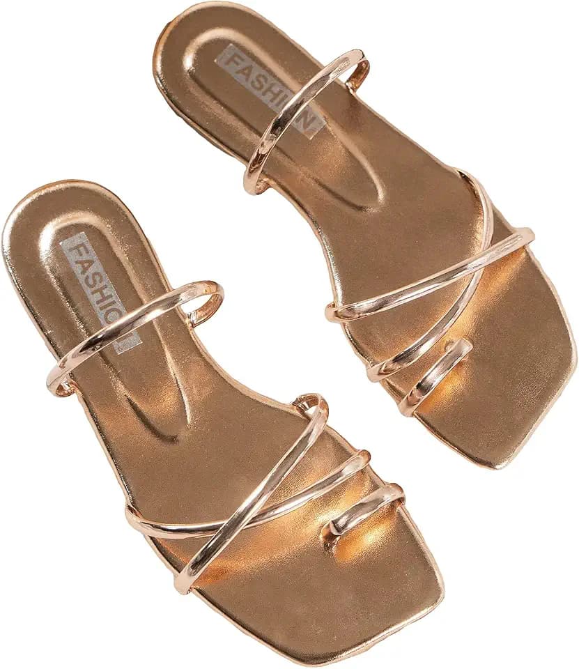 GORGLITTER Women's Metallic Strappy Sparkly Square Toe Cute Dressy Sandals