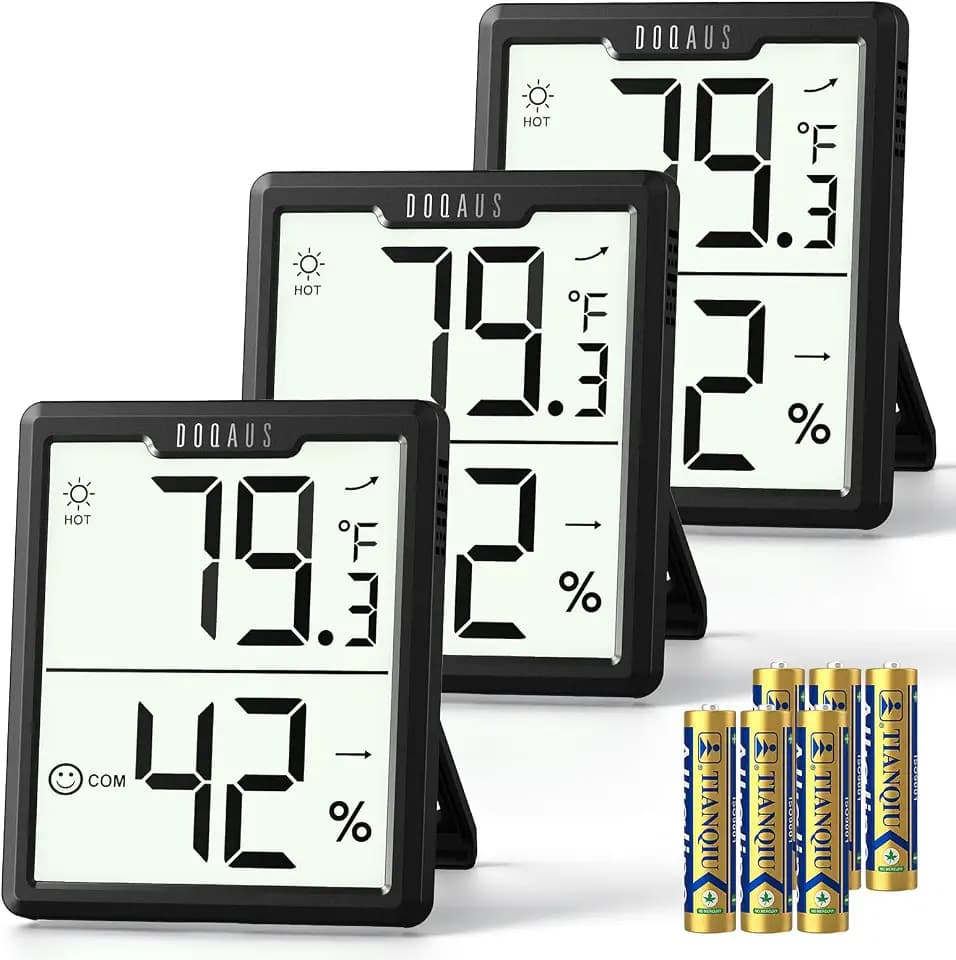DOQAUS 3 Pack Digital Hygrometer Indoor Thermometer Black
