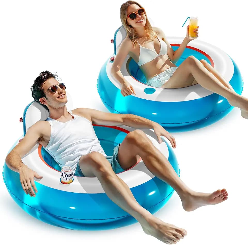 QPAU Pool Floats for Adults, 2 Pack with Backrest and Armrests, 44 in