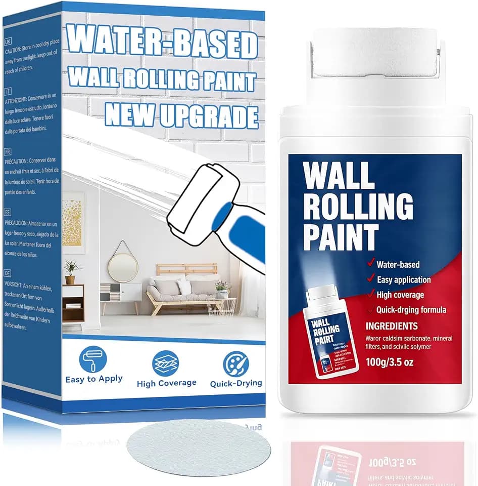 Wandfarbe Ausbessern Weiß 100g, Schnelltrocknend auf Wasserbasis, Ausbesserungsfarbe Weiss mit Wandroller Einfach Anzuwenden, Effektiv Abdecken von Graffiti, Flecken und Vergilbungen auf Wandflächen