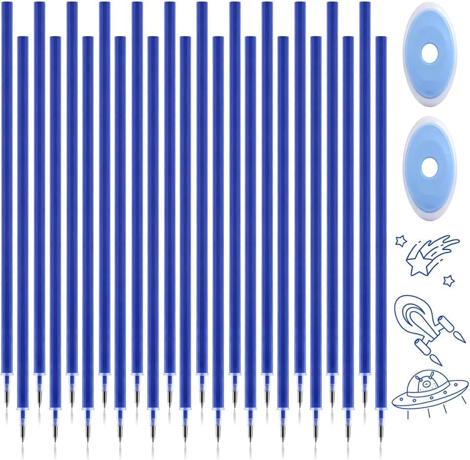 24x Radierbarer Ersatzminen Blau + 2x Radierbarer Stift-radiergummi