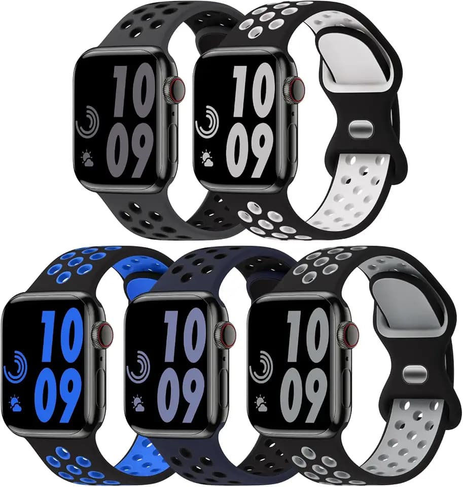 5 Pack Sport Bands Compatible with Apple Watch Band 44mm 45mm 46mm 42mm 41mm 40mm 38mm 49mm for Men Women, Breathable Silicone Wrist Strap for iWatch Series 11 10 9 8 7 6 5 4 3 2 1 SE3 2 1 Ultra3 2 1