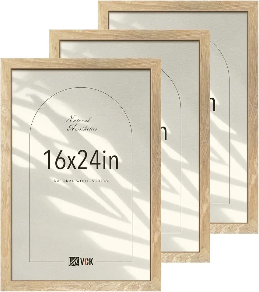 VCK 16x24 Frame Set of 3, Natural Solid Wood Picture Frames, Wall Hanging