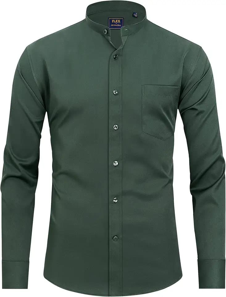 J.VER Men's Banded Collar Shirt Mandarin Long Sleeve Button Down Shirts