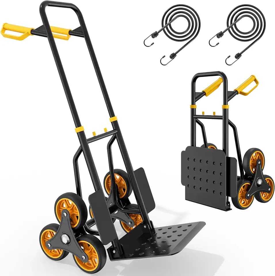 YITAHOME Faltbarer Treppensteiger mit 6x φ15,2 cm Großen Industrierädern, Höhenverstellbarer Stahl Sackkarre mit Stark Greifenden Leisen Rädern, 150 kg Kapazität Inkl. 2x Gummiseil
