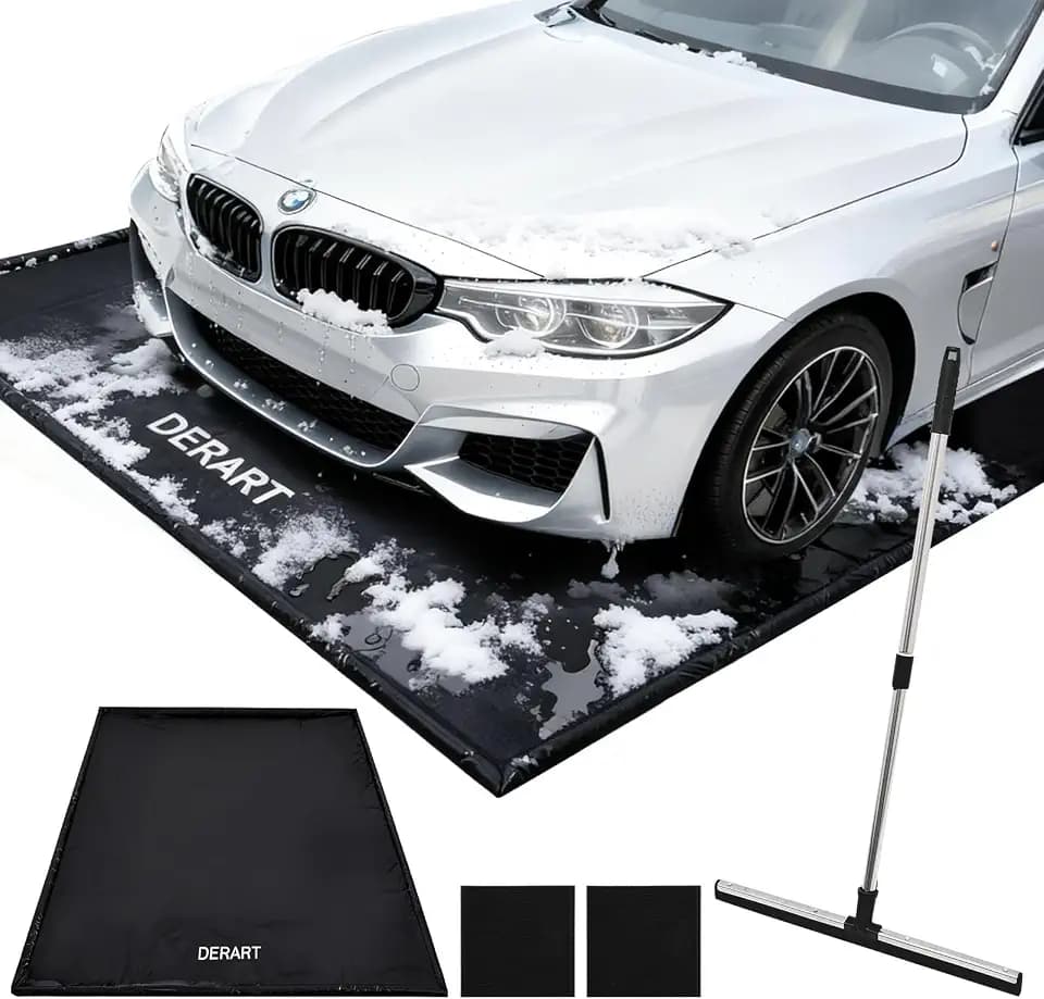 Heavy Duty Garage Floor Mat & Waterproof Drip Pan - 7'9"x18' PVC Floor Protection for Melting Snow, Oil, Mud, DIY Projects | Reinforced Edges, Lightweight, Easy Clean for Car, Truck, SUV