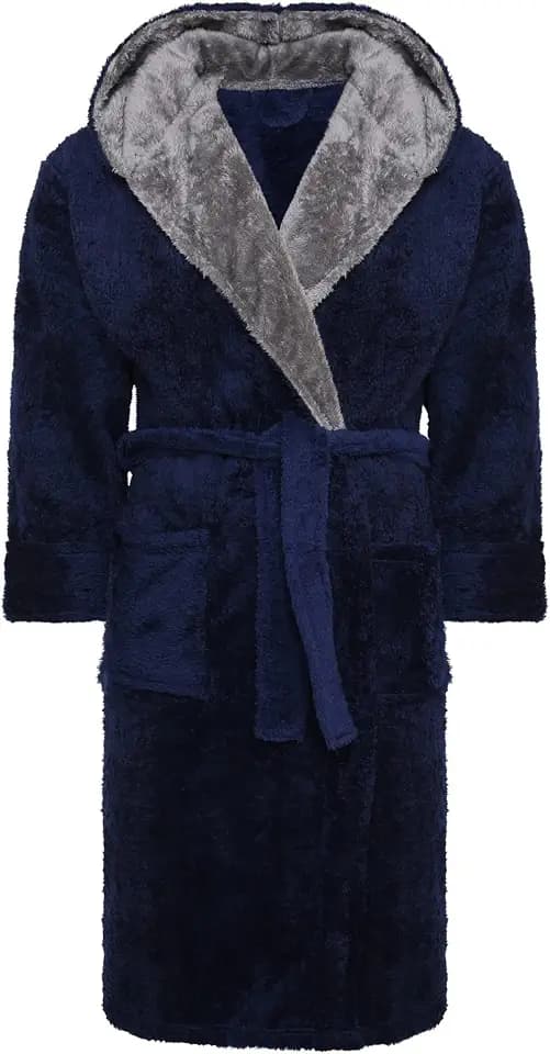 i-Smalls Mens Dressing Gown Super Soft Fleece Hooded Housecoat Robe with Belt S to 6XL