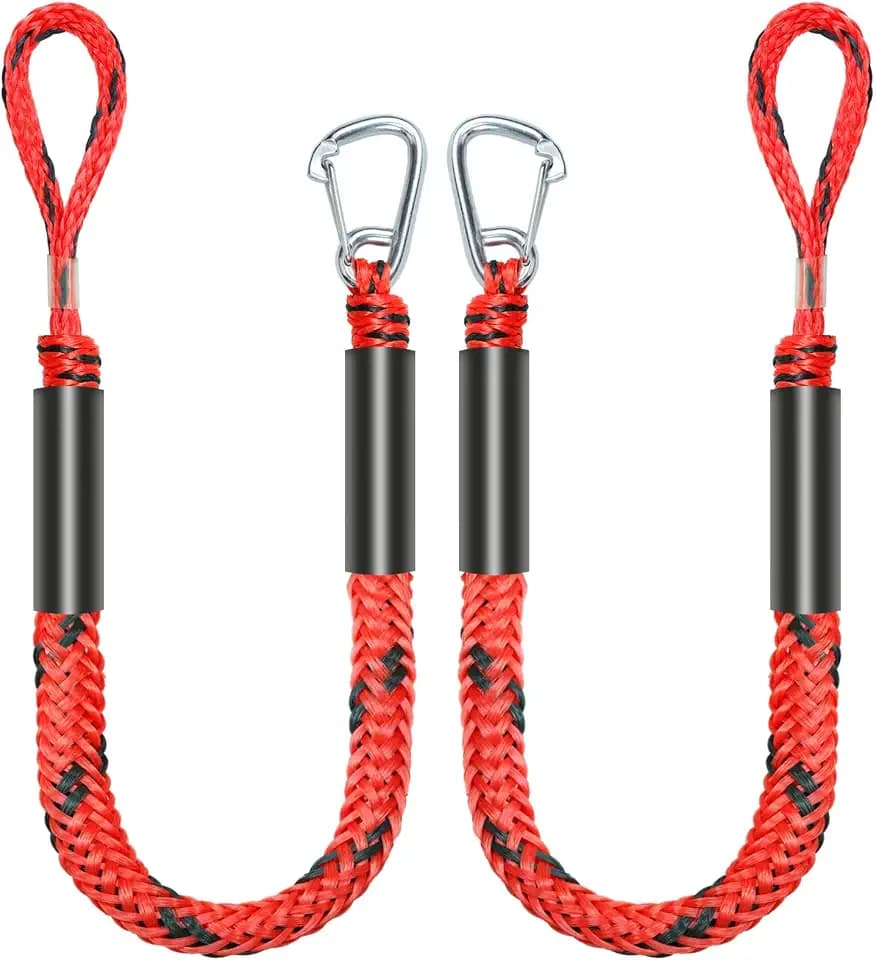4 Feet Bungee Dock Line Mooring Rope for Docking with Stainless Steel Clip Accessories for Boats PWC, Built in Snubber, Kayak, Watercraft,SeaDoo,Jet Ski, Pontoon, Canoe, Power Boat 2-Pack (Red&Black)