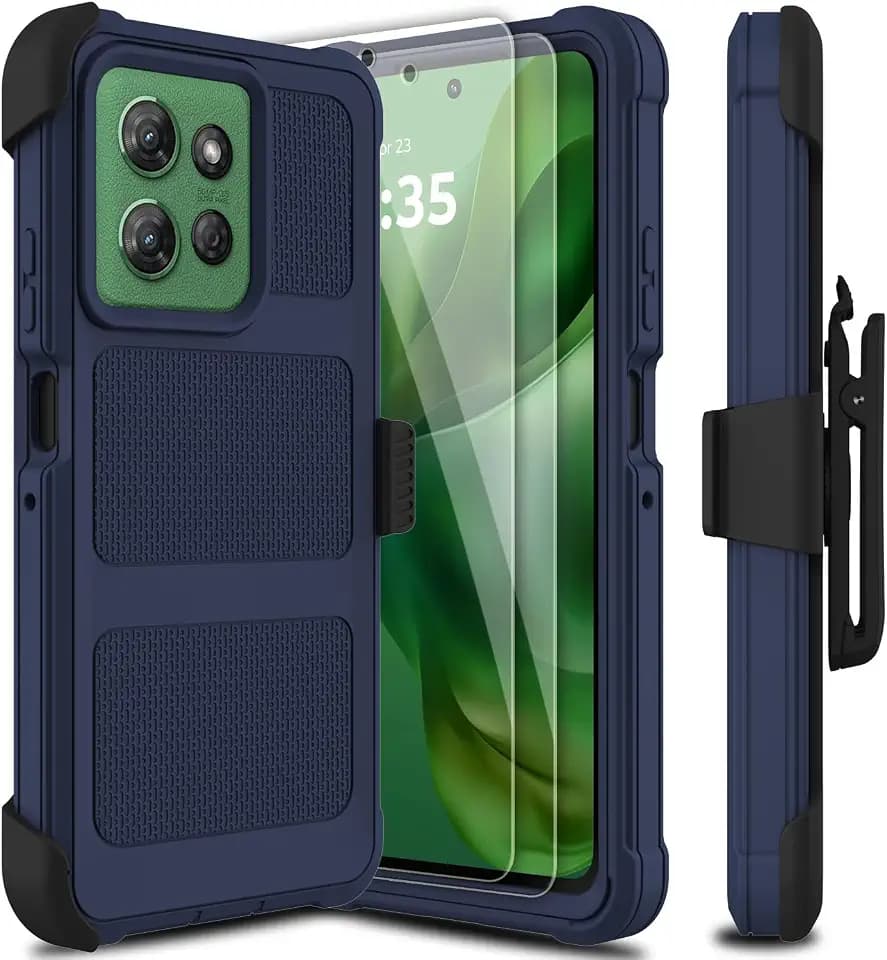 for Motorola Moto G Power 5G 2026/2025 Case with 2 Pack Tempered Glass Screen Protector, [Holster Series] Belt Clip Heavy Duty Shockproof Protective Cell Phone Case Cover (Dark Blue)