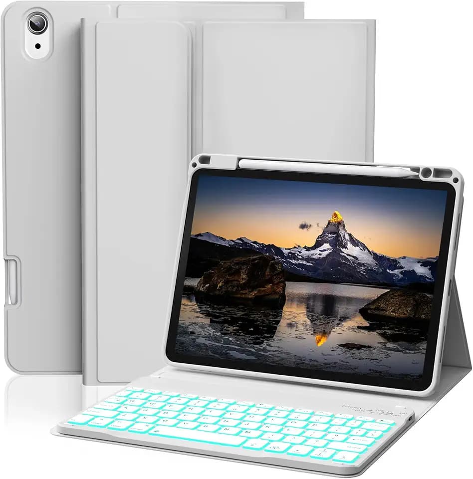 iPad Air 11 Inch Keyboard Case, 7-Color Backlit Keyboard, Grey