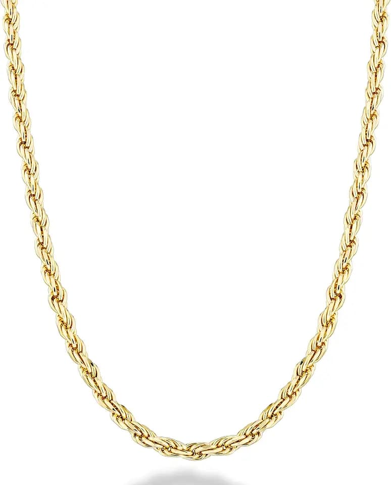 Miabella 18K Gold Plated 925 Sterling Silver 2mm 3mm Rope Chain Men Women