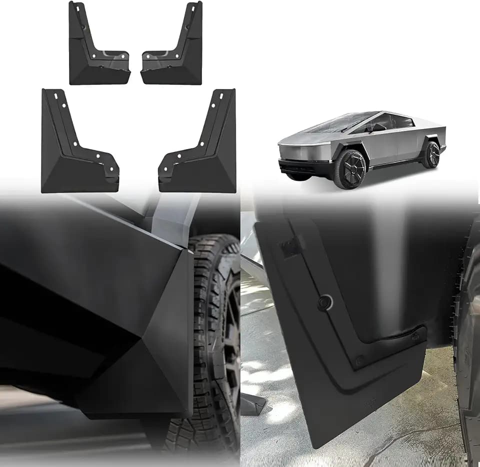 BestEvMod Upgrade Mud Flaps Splash Guards Compatible with Tesla Cybertruck 2026 2025 2024 Splash Fender OEM Style ABS Winter Sediment Dirt Protection Set of 4 No Need to Drill Full Cover