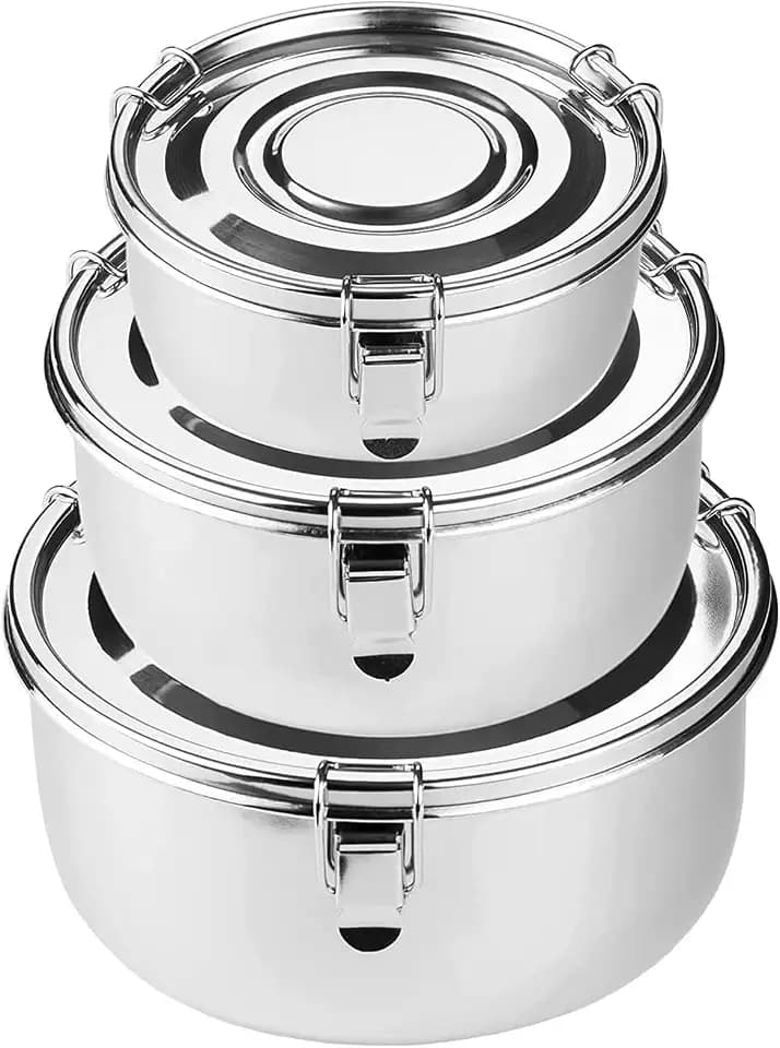 Edelstahl Behälter Mit Deckel 3 Pack,304 Brotdose Edelstahl Auslaufsicher Metall Behälter Perfekt für Camping Ausflüge,Mittagessen,Reste,Suppen,Salate