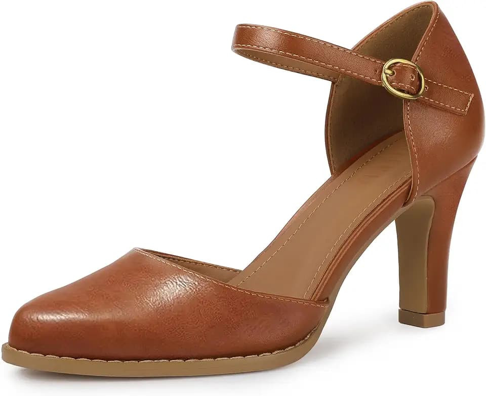 IDIFU IN3 Closed Toe Chunky High Heels Comfortable Dress Shoes for Women