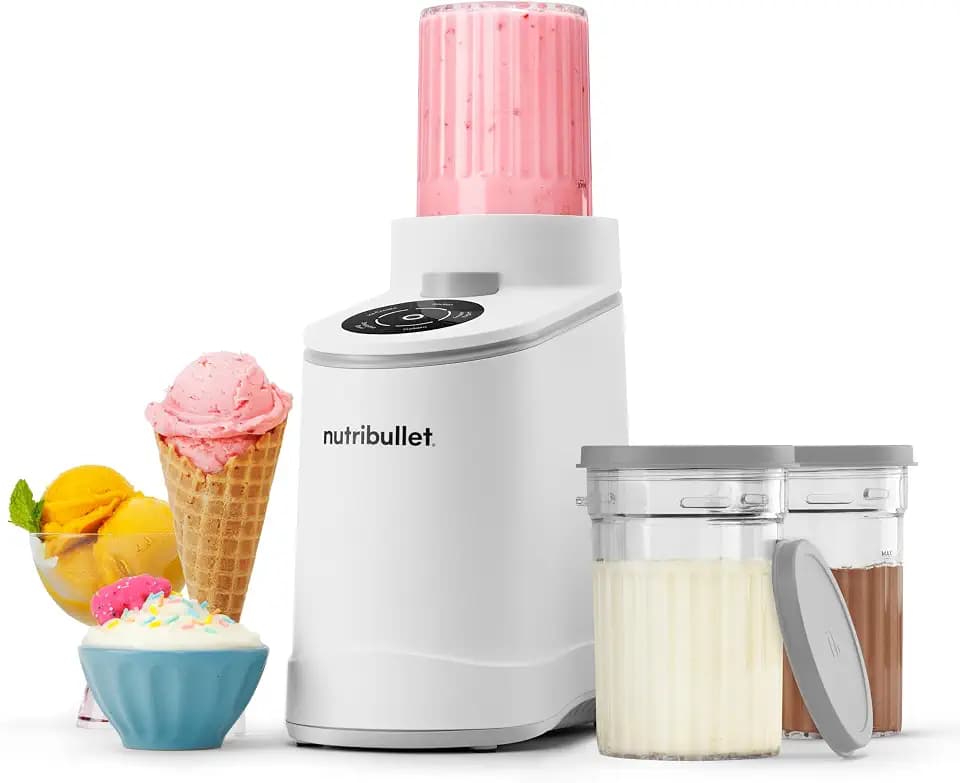 nutribullet Chill – Eismaschine für leckeres Eis, Gelato, Sorbet, Smoothie Bowl und Frozen Yogurt, 5 Automatikprogramme, Eiscreme Maschine, 3 Behälter mit Deckel, ideal für Familien, Weiß (NBD0503W)
