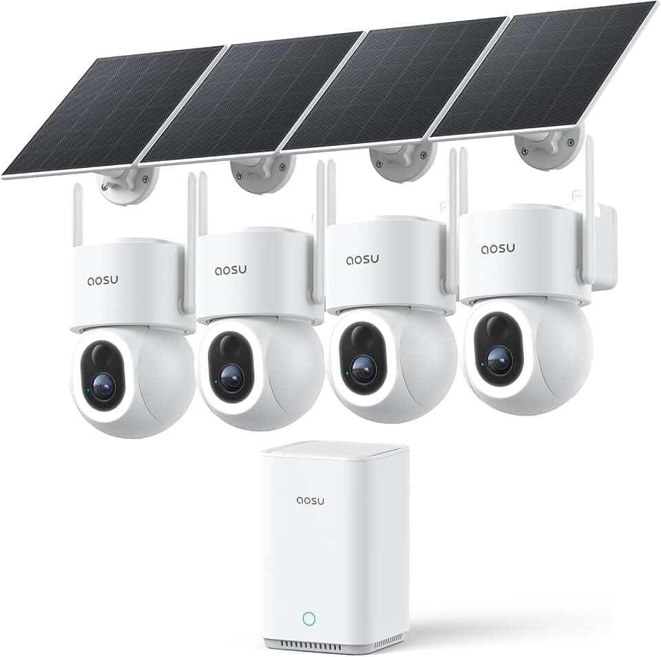 aosu D1 Max, 4-Cam Kit, 4K Solar Security Cameras System Wireless Outdoor