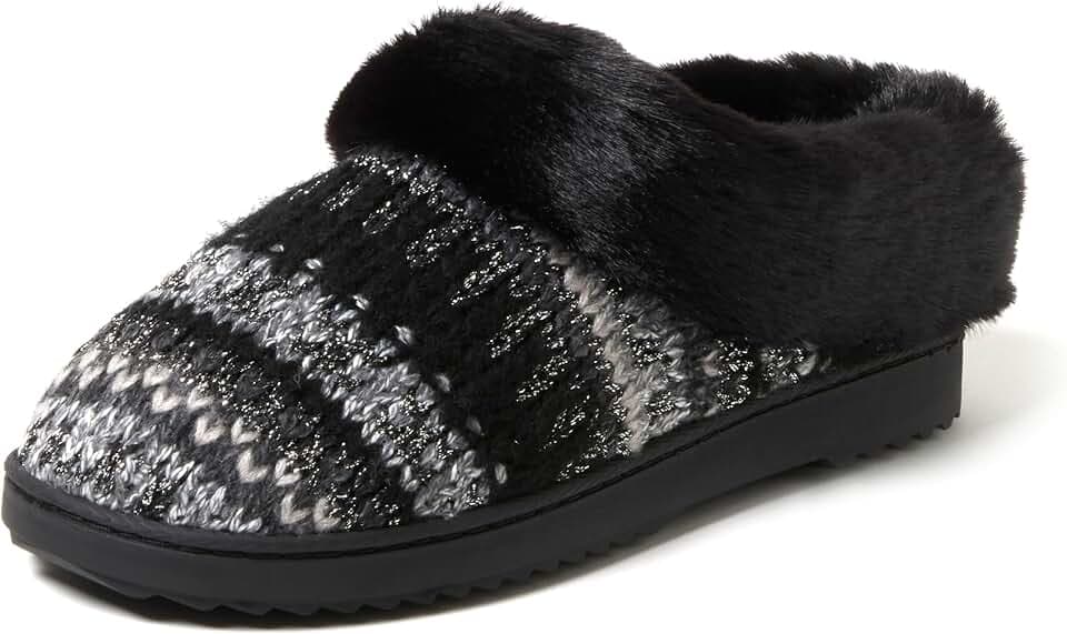 Dearfoams Women's Memory Foam Cozy Soft House Slippers Gifts for Women Hannah Knit Clog House Shoes
