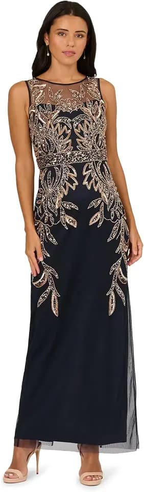 Adrianna Papell Women's Beaded Column Long Dress