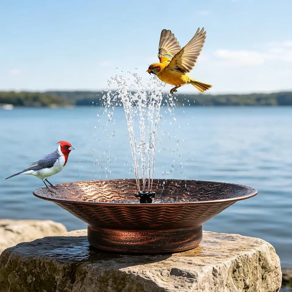 Solar Bird Bath for Outside, Outdoor Metal Bird Bath Fountains