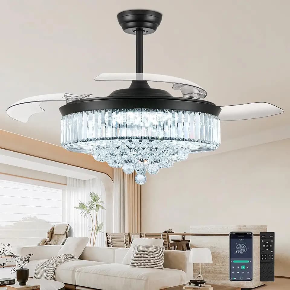 FIDGRA 52'' Fandelier Ceiling Fan with Light, Chandelier with Fan, Black