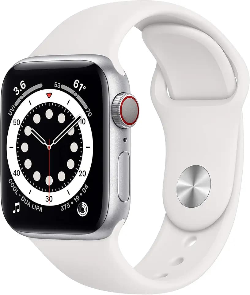 Apple Watch Series 6 (GPS + Cellular, 40mm) - Silver Aluminum Case with White Sport Band