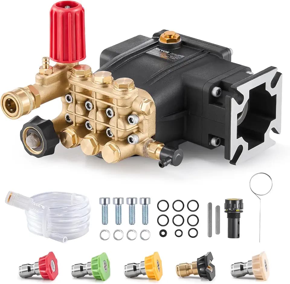 VEVOR Hochdruckreinigerpumpe, 3/4-Zoll-Welle, horizontaler Triplex-Kolben, 3300 PSI, 2,5 GPM, Ersatz-Hochdruckreinigerpumpen-Set mit 5 Düsen, bis zu 500 Stunden Dauerbetrieb, Austauschpumpe