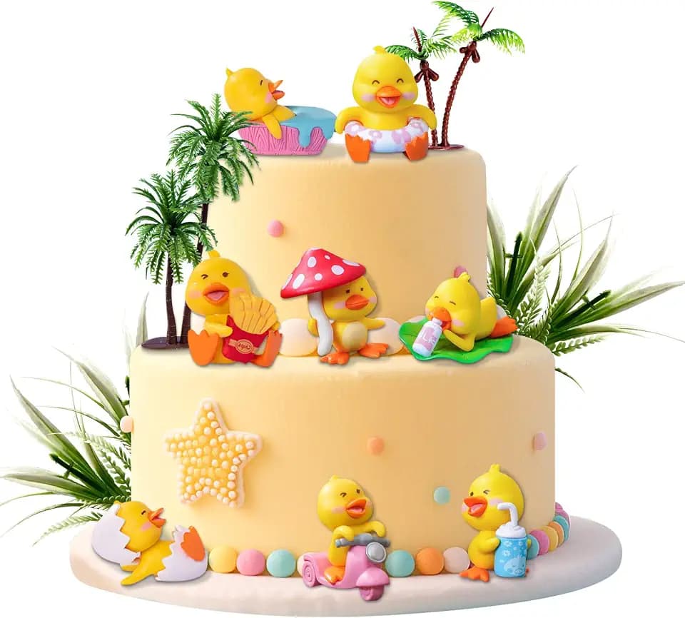 14PCS Duck Cake Topper Duck Themed Birthday Party (white)