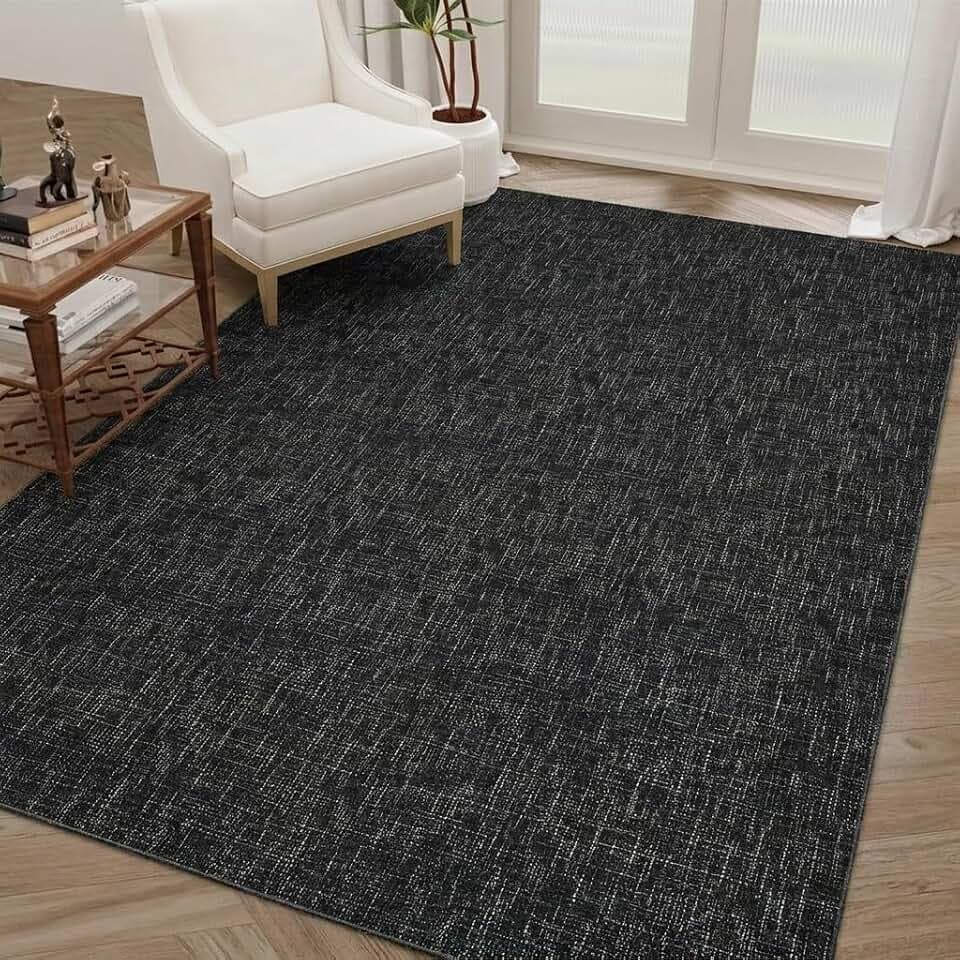 Garvee Modern 5x7 Rugs for Entryway Solid Color Washable Area Rugs, Black