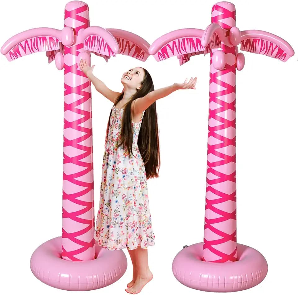 2 Pcs Inflatable Pink Palm Trees Beach Themed Party Decor,3 Ft
