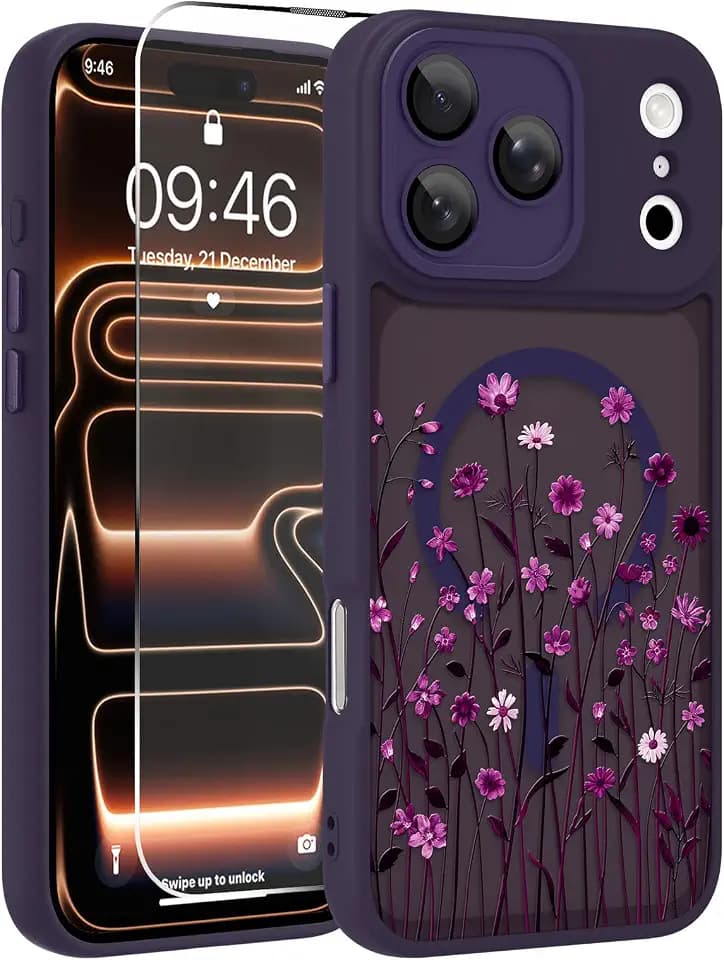 OOK for iPhone 17 Pro Case Magnetic Purple Wild Flowers Design