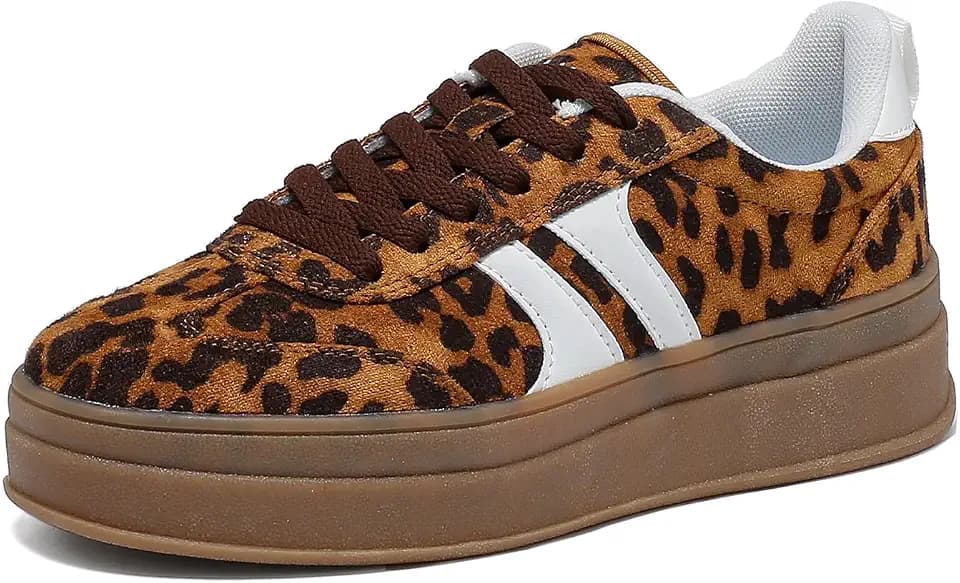 Lxuan Women's Gum Sole Fashion Sneakers-Thick Platform Sole,Anti-Slip Rubber,Lace-Up Comfort Walking Shoes