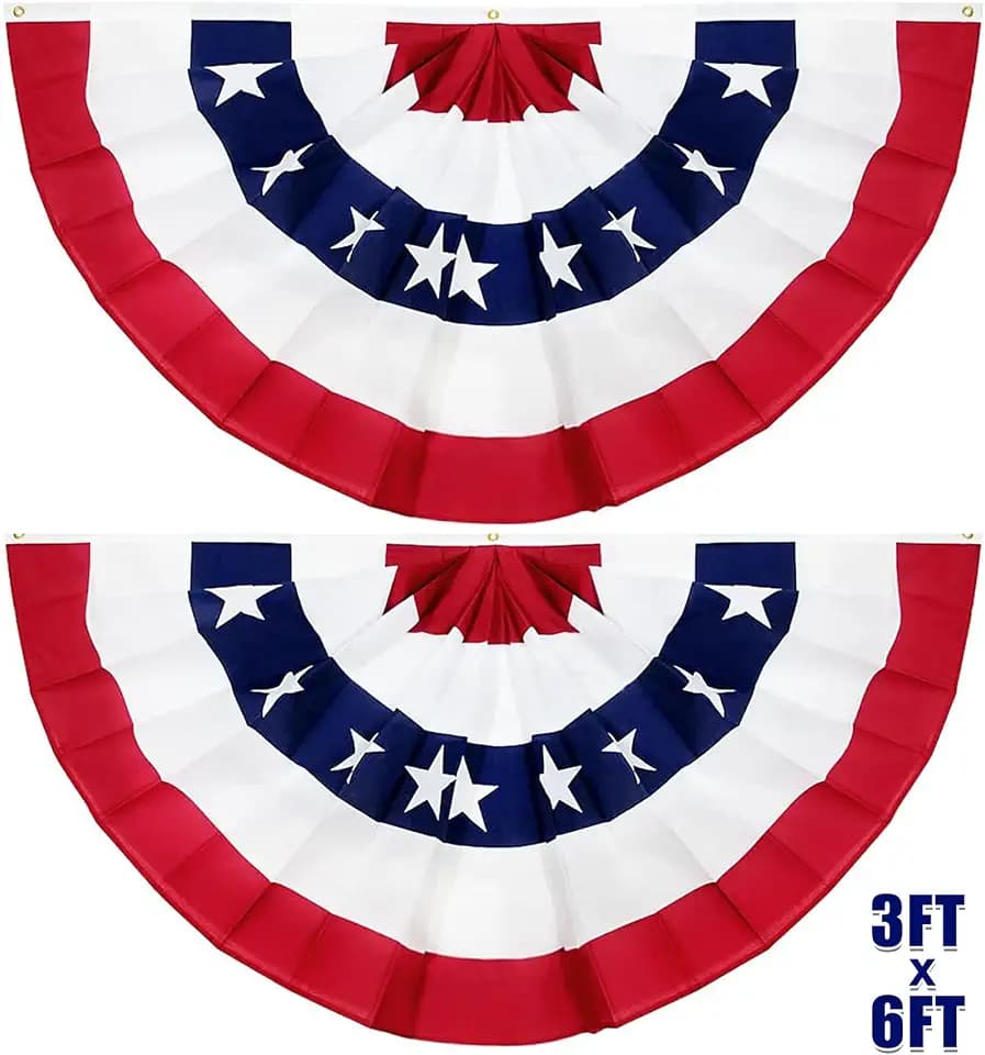 4th of July Decorations 2Pack 3x6 Ft Large American Pleated Fan Flag, 250th Anniversary American Flag Bunting Patriotic Half Fan Bunting Flag Indoor Outdoor for Red White Blue Decorations Memorial Day