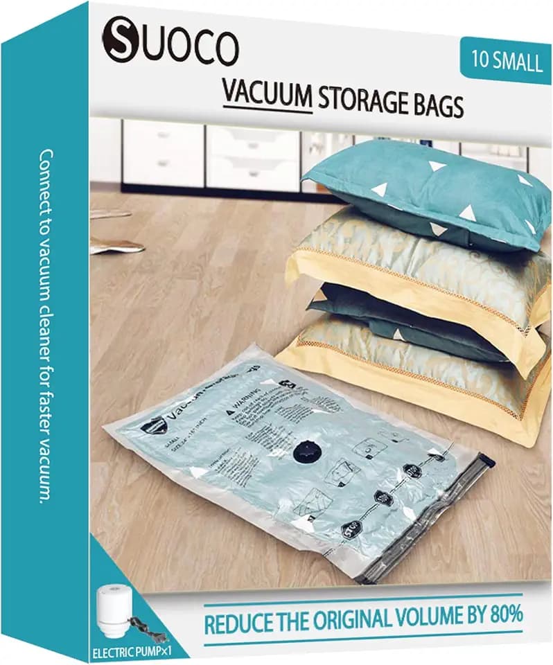 Vacuum Storage Bags for Travel & Home with Electric Pump, 10 Small