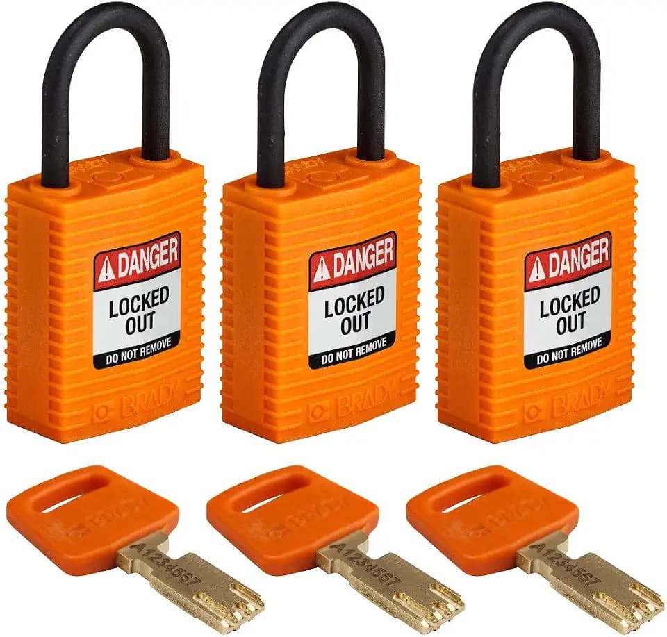 Brady (CPT-ORG-25PL-KA3PK) SafeKey Nylon Lockout-Vorhängeschloss - kompakt Mit Nylon Bügel 25.00 mm Orange KA - Gleichschließende Schlösser 3 Stück