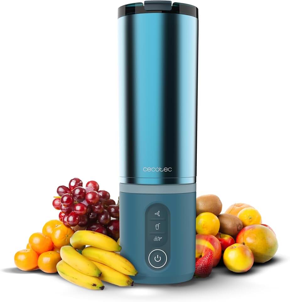 Cecotec Tragbarer Smoothie Maker Power Titanium Shake2Go Lagoon Steel. 180 W, 600 ml Metallbecher BPA-frei, 3 Automatikprogramme, Anti-Blockier-Design, Trinkfertige Smoothies für Unterwegs