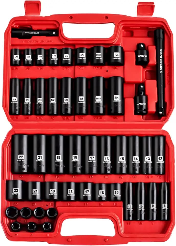 3/8" Drive 48Pc Impact Socket Set SAE/Metric Fits Various Wrenches