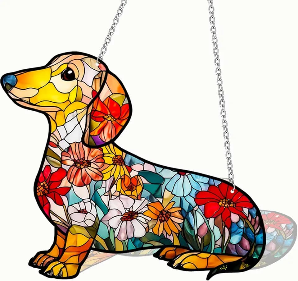 Stained Glass Sun Catchers Indoor Window, 8 in Dachshund Suncatchers for Windows Hanging, Mother's Day Birthday Gifts for Women Men Mom Nana