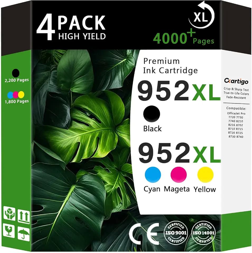 Compatible for 952XL Ink Cartridges Combo Pack Replacement for 952 XL HP952 HP952XL to use with HP OfficeJet Pro 8710 7740 8720 8715 8210 8703 OfficeJet 8702 Printers, 4-Pack Black Cyan Magenta Yellow