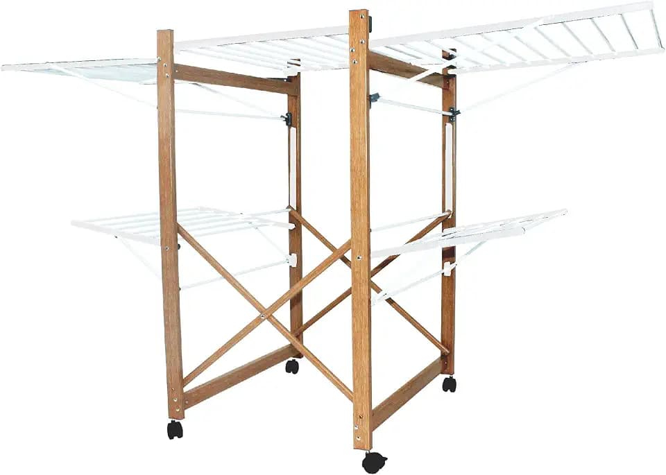 Kitchen Move USHUAIA MAX Wäscheständer, multifunktional, 32 m, Holzfarbe, große Kapazität