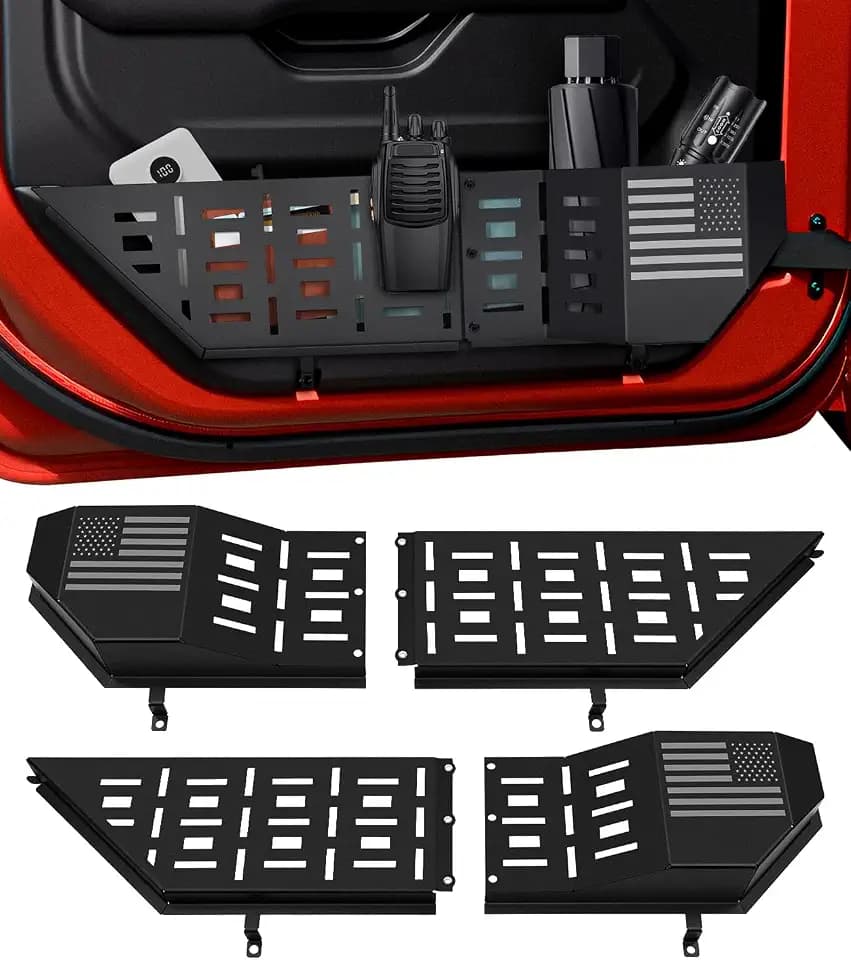 Front Door Storage Box for Jeep Wrangler JL JLU 4XE (2018-2025) & Gladiator JT (2020-2025) Accessories, 2PCS Metal Door Pockets Organizer Fits Manual Seats (Black)