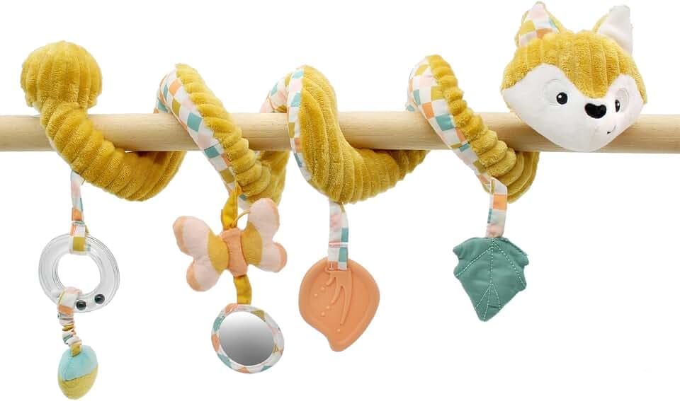 LES DÉGLINGOS Aktivitätsspirale Fuchs, Spielzeug für Babys mit Sound- und Touch-Aktivitäten, 40 cm, Senf