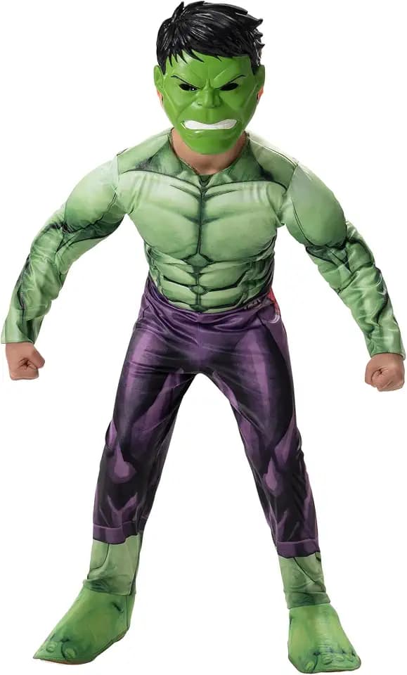 Marvel Hulk Official Youth Halloween Costume - Premium Quality Padded Jumpsuit with Plastic Mask