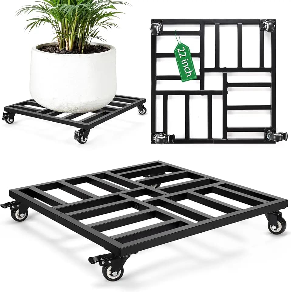 22" Plant Caddy with Wheels, Heavy Duty Metal Rolling Plant Stand, 600 lbs Square Plant Dolly with Lockable Industrial Caster Wheels for Large Planter Pots, Heavy Objects Wheeled Mobile Roller, 2 Pack