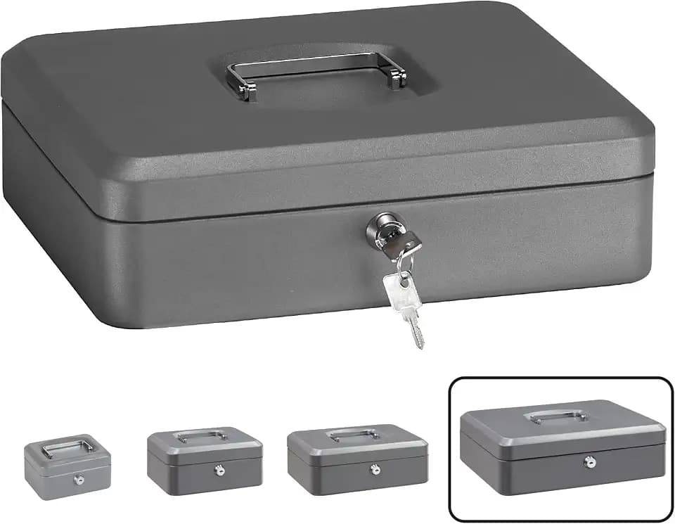 ARREGUI Elegant C9246 Geldkassette aus Stahl | Geldbox | 30 cm breit | Abschließbare Kasse mit Geldeinsatz | Große Geldkassette mit Schlüssel und Münzeinsatz/Geldeinsatz | Geldkasse | grau