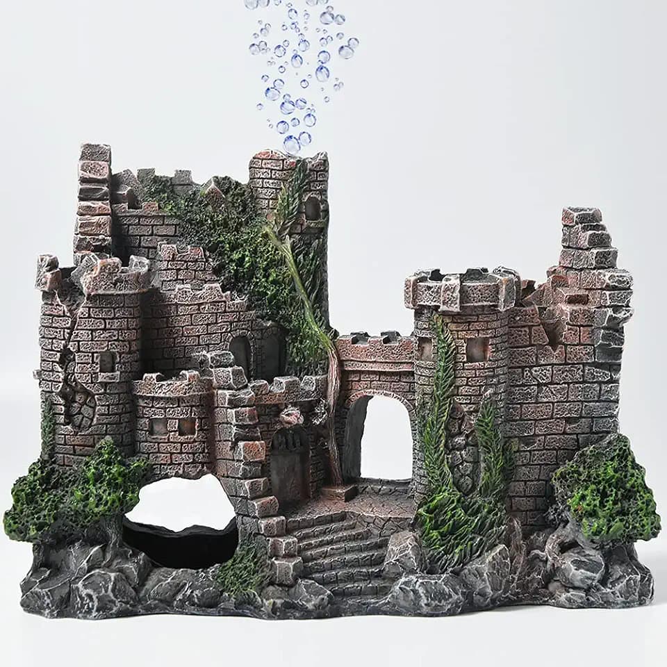 Aquarium Decorations- Castle Fish Tank Bubbler Decorations for Aquatic Pets to Breed Play and Rest Fish Decorations for Tank